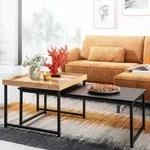 WOHNLING Couchtisch 2er Set Holz / Metall Sofatisch Eckig Eiche Schwarz Modern
