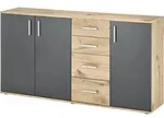Kommode - 160 x 84 cm - 3 T&uuml;ren - 4 Schubladen - Grau matt - Viking Eiche