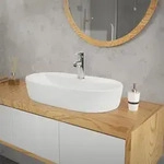 LuxeBath Waschbecken Aufsatzwaschbecken Oval, 60x40x12 cm, Wei&szlig; gl&auml;nzend, aus