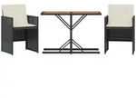 vidaXL 3-tlg. Bistro-Set mit Kissen Schwarz Poly Rattan - Schwarz