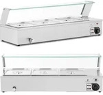 Bain-Marie-Speisenw&auml;rmer, Warmhaltebuffet mit Haube, 3 x GN 1/2, 2000 W - Silber