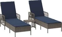 vidaXL Sonnenliege 3 stk. Poly-Rattan Grau und Marineblau