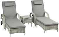 Outsunny Sonnenliege Gartenliege Tisch 3er Set Gartenm&ouml;bel Polyrattan 4 Farbe