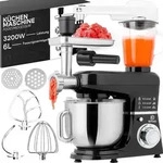 K&uuml;chenmaschine 3200 W mit 6L Edelstahl-R&uuml;hrsch&uuml;ssel inkl. R&uuml;hrhaken, Knethaken,