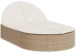 vidaXL Doppel-Sonnenliege mit Auflagen Beige Poly Rattan