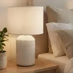 Briloner Ino Tischlampe, Stoffschirm, Kabelschalter, Keramikfu&szlig;, Wei&szlig;, &Oslash;22 x...