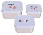 L&auml;ssig Snackbox Edelstahl - Happy Fruits - Cherry - 3 St&uuml;ck - Rot