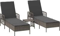 vidaXL Sonnenliege 3 stk. Poly-Rattan Grau und Dunkelgrau