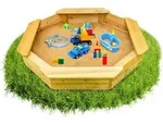 Coemo 6-eckiger Sandkasten Sally Holz inkl. Bodenplane 135x135x20 cm -...