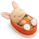 NICI Kuscheltier Hase mit Karotte schlafend im K&ouml;rbchen peach 12cm - Braun