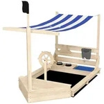Outsunny Sandkasten Schiff Design Holz mit K&uuml;chenspielset Abdeckung