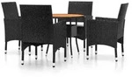 vidaXL 5-tlg. Garten-Essgruppe Poly Rattan Schwarz - Schwarz