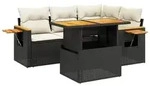 vidaXL 5-tlg. Garten-Sofagarnitur mit Kissen Schwarz Poly Rattan - Schwarz