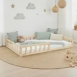 Homestyle4u Kinderbett 120x200 mit Rausfallschutz Natur Bodenbett Montessori...