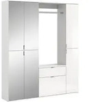 Garderobenkombination Wei&szlig; Hochglanz mit Spiegelschrank und Kommode - Wei&szlig;