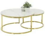 2er Set Couchtisch/Beistelltisch Joel - Rund - Sintered Stone Marmoroptik...