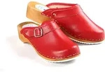CLOGS Pantolette Sandalette Holz Leder Holzschuhe Holzclogs Damen Klotschen Rot 36 -