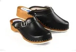 CLOGS Pantolette Sandalette Holz Leder Holzschuhe Holzclogs Damen Klotschen Schwarz