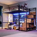 Merax Etagenbett Hochbett 140x200 cm, Kinderbett mit Kleiderschrank und
