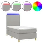 vidaXL Boxspringbett mit Matratze & LED Hellgrau 90x200 cm Stoff - Grau