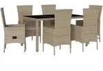 vidaXL 7-tlg. Garten-Essgruppe mit Kissen Beige Poly Rattan - Beige