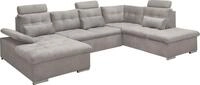 Wohnlandschaft - Taupe - Mikrofaser - mit Ausziehfunktion und Bettkasten
