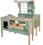 small foot Kaufladen und Kinderk&uuml;che Salbeigr&uuml;n &bdquo;fresh&ldquo; aus Holz mit...