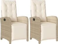 Gartensessel mit Fu&szlig;teil 2 Stk. Verstellbar Beige Poly Rattan