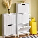 SoBuy Schuhschrank schmal mit 3 Klappen Platzsparender Schuhkipper Hoch Kommode