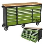 Werkstattwagen Deluxe XXL 163 x 97 cm mit Gummibaumholz-Arbeitsplatte, 20 Schubladen,