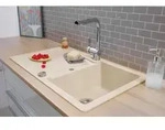 K&uuml;chensp&uuml;le Einbausp&uuml;le Sp&uuml;lbecken Granit 86 x 50 Vanille Creme Respekta Austin -