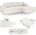 Juskys Sofa Coredo - Creme, moderne Couch aus Cord mit Kissen, Ottomane rechts -