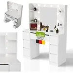 Juskys Schminktisch Malia mit LED, 7 Schubladen & gro&szlig;em Spiegel &ndash; Wei&szlig; - Wei&szlig;