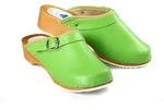 CLOGS Pantolette Sandalette Holz Leder Holzschuhe Holzclogs Damen Klotschen Gr&uuml;n 36