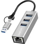 LogiLink USB 3.0 Hub, 4x USB-A, 5 Gbit/s, 2-in-1 Anschlusskabel, Silber, USB 3.2 Gen