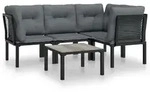 vidaXL 5-tlg. Garten-Lounge-Set Schwarz und Grau Poly Rattan - Schwarz