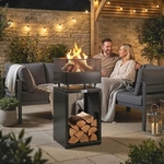 Outsunny Feuerschale 39 x 39 x 87 cm Feuerstelle mit Holzlager Kohlegitter