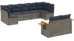 vidaXL 9-tlg. Garten-Sofagarnitur mit Kissen Grau Poly Rattan - Grau