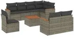 vidaXL 9-tlg. Garten-Sofagarnitur mit Kissen Grau Poly Rattan - Grau