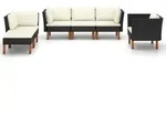 vidaXL 6-tlg. Garten-Lounge-Set Poly Rattan Eukalyptusholz Schwarz - Schwarz