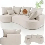 Juskys Sofa Tirano - modernes Boucl&eacute; Ecksofa, Creme Couch mit Ottomane links - Creme