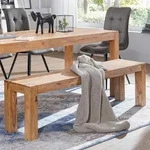 FineBuy Esszimmer Sitzbank 120 cm Massiv-Holz Akazie Holz-Bank Natur-Produkt