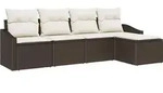 vidaXL Sofa Set mit Kissen 5 pcs Braun Poly Rattan - Braun
