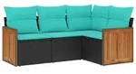 vidaXL 4-teiliges Gartensofa-Set mit Kissen, schwarzes Polyrattan - Schwarz