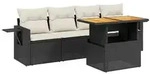 vidaXL 5-tlg. Garten-Sofagarnitur mit Kissen Schwarz Poly Rattan - Schwarz