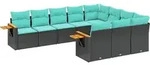 vidaXL 10-tlg. Garten-Sofagarnitur mit Kissen Schwarz Poly Rattan - Schwarz