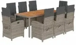 vidaXL 9-tlg. Garten-Essgruppe mit Kissen Grau Poly Rattan - Grau