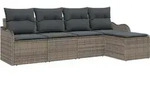 vidaXL Garten-Sofa-Set mit Kissen mit Speicher 5 pcs Grau Poly Rattan - Grau