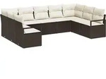 vidaXL Sofa Set mit Kissen 9 pcs Braun Poly-Rattan - Braun