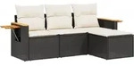 vidaXL 4-tlg. Garten-Sofagarnitur mit Kissen Schwarz Poly Rattan - Schwarz
